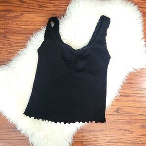 Old Navy Lace Trim Ribbed Cropped Black Tank Top